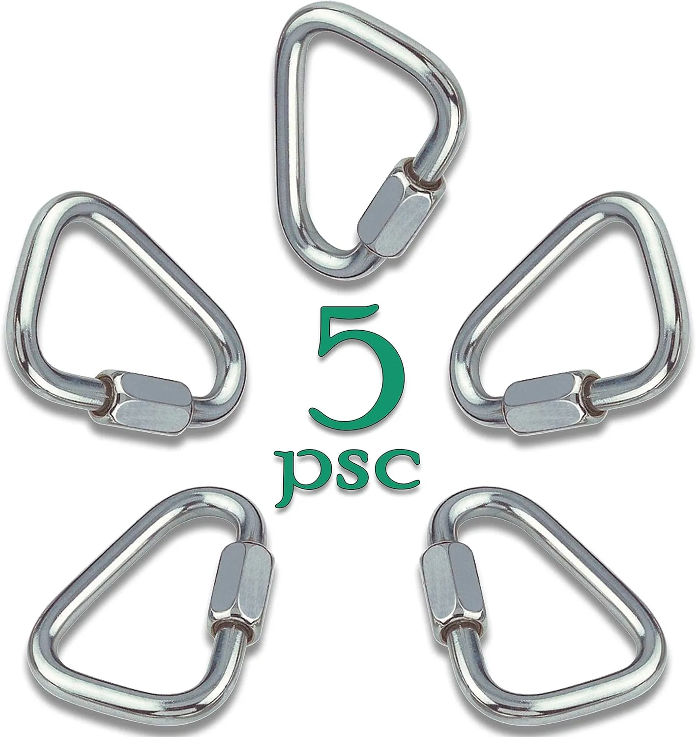 Set of 5 Carabiners for Ninja Slackline. Triangle Shaped Quick Links for Ninja Slackline. Large 5/16" (M8/80mm)