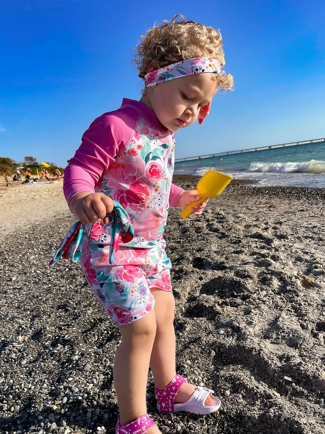 Toddler Baby Girls Swimsuit Long Sleeve Bathing Suit UPF 50  Rash Guard One Piece Zipper Swimwear 6 Months-4 Years