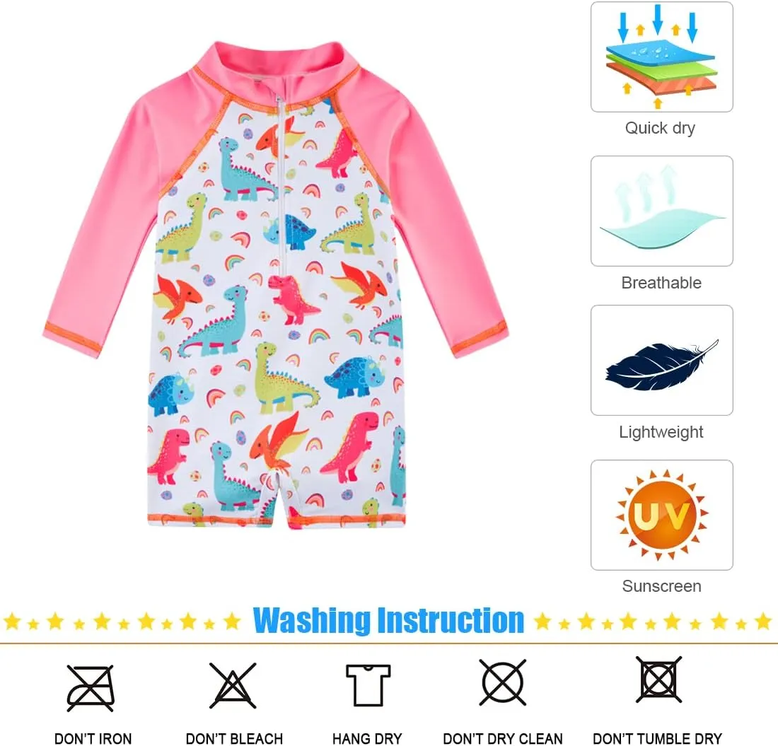 Toddler Baby Girls Swimsuit Long Sleeve Bathing Suit UPF 50  Rash Guard One Piece Zipper Swimwear 6 Months-4 Years