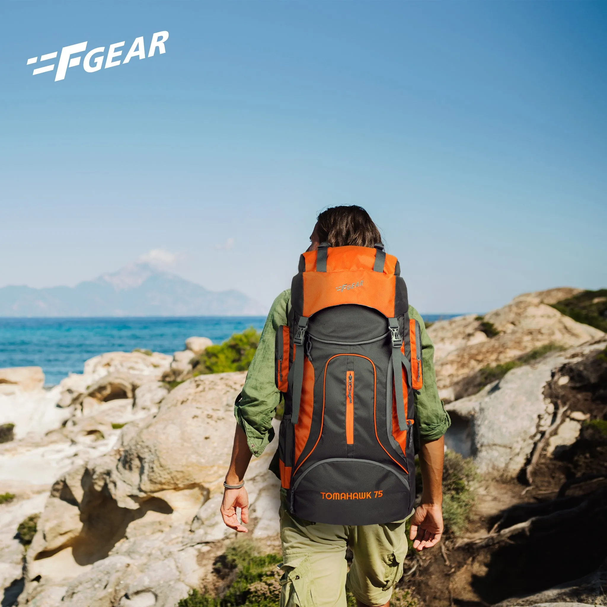 Tomahawk 75L Grey Orange Rucksack with raincover