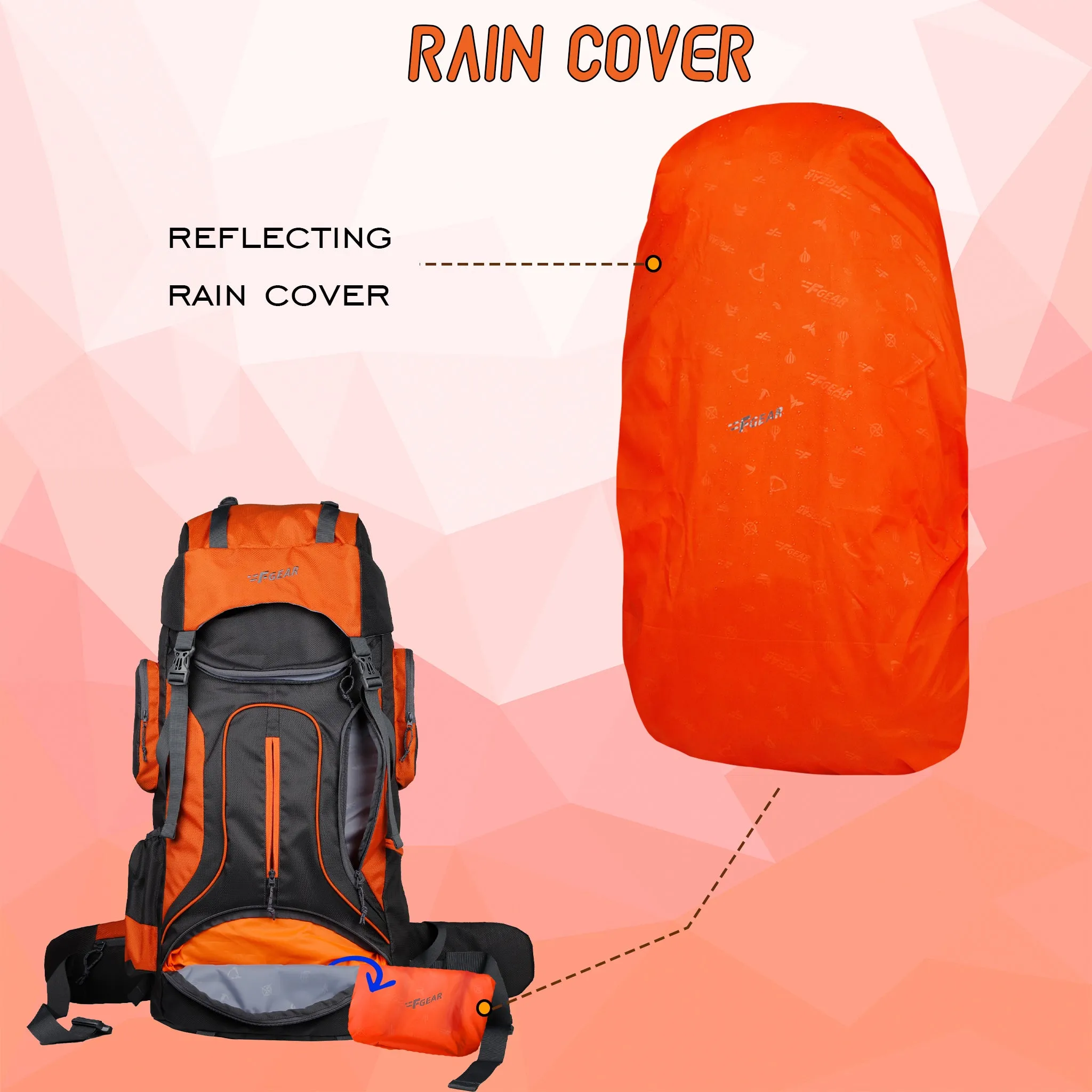 Tomahawk 75L Grey Orange Rucksack with raincover