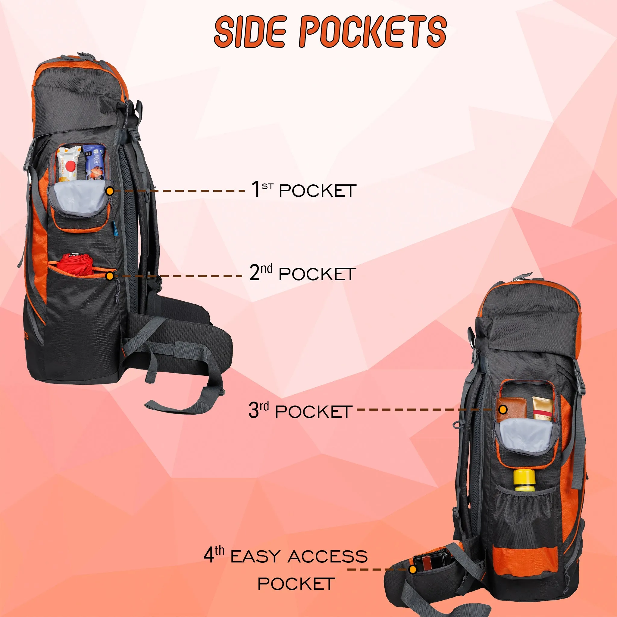 Tomahawk 75L Grey Orange Rucksack with raincover