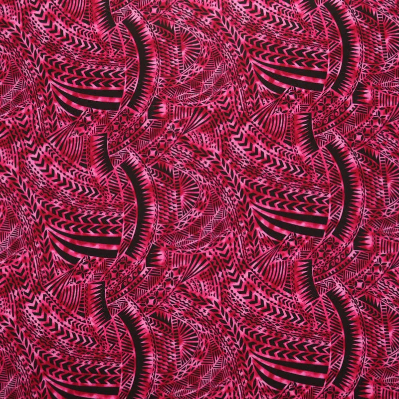 Traditional Polynesian Tattoo Design Fabric | Rayon Poplin