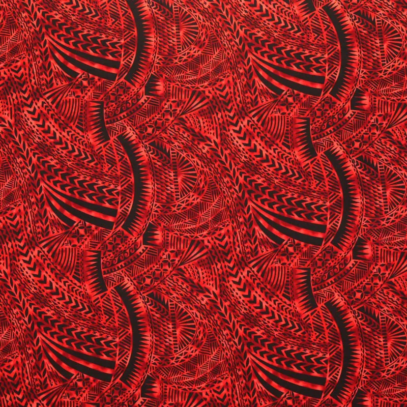 Traditional Polynesian Tattoo Design Fabric | Rayon Poplin