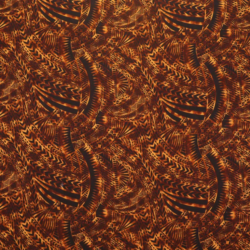 Traditional Polynesian Tattoo Design Fabric | Rayon Poplin