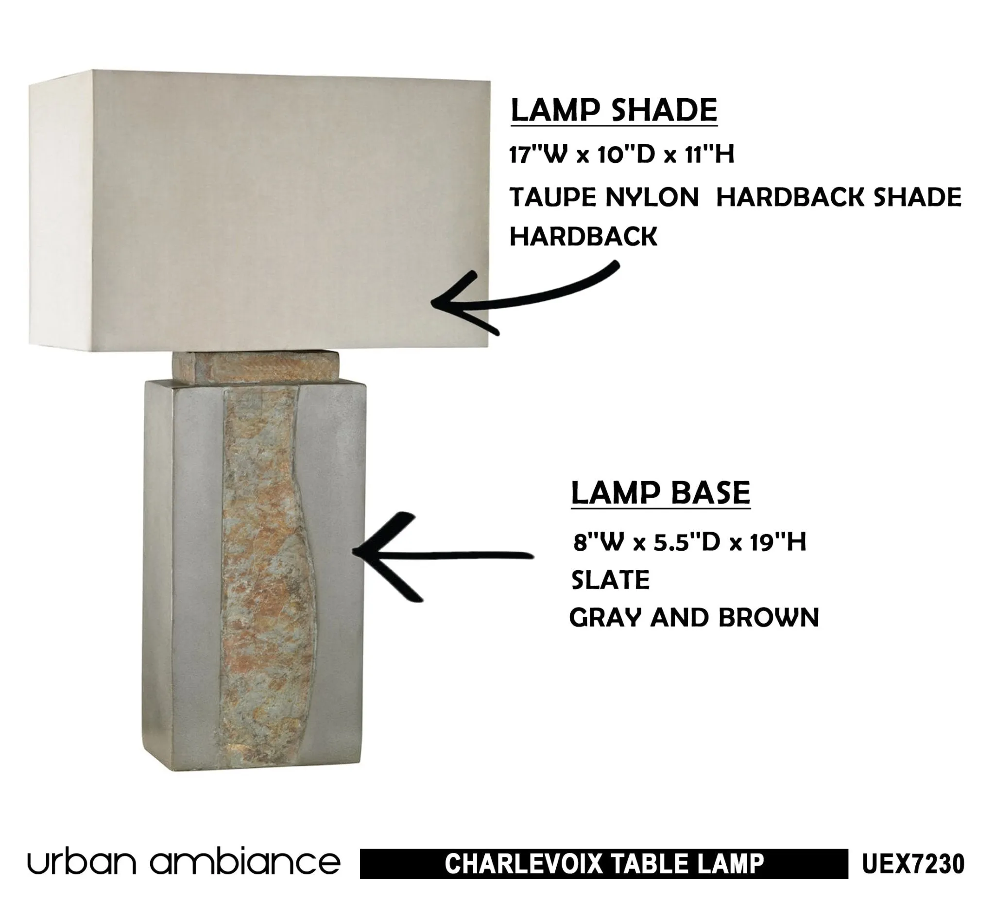 UEX7230 Modern Rustic Table Lamp 17''W x 10''D x 32''H, Gray and Brown Finish, Charlevoix Collection