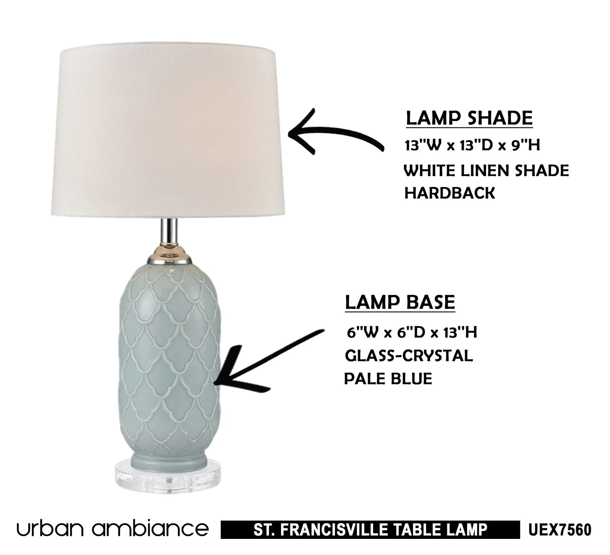 UEX7560 Mid-Century Modern Table Lamp 13''W x 13''D x 24''H, Pale Blue Finish, St. Francisville Collection