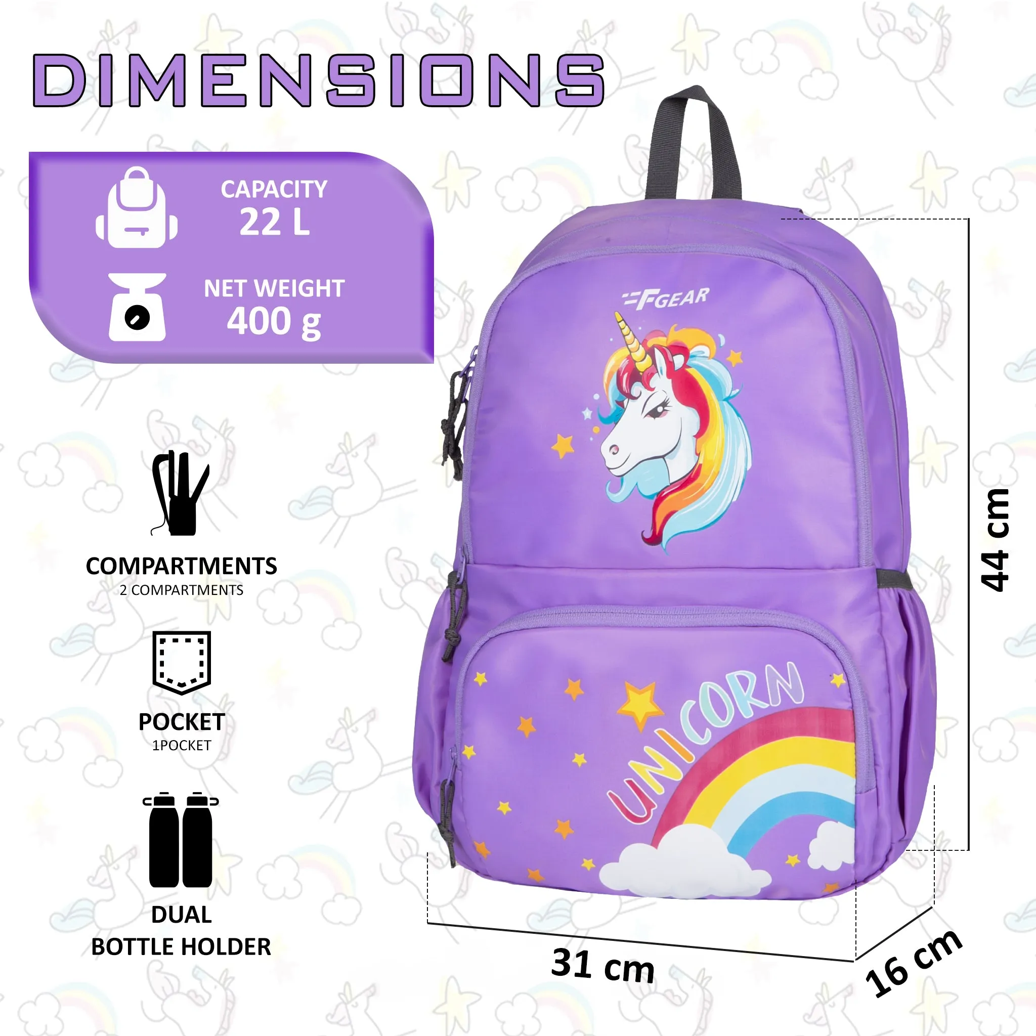 Unicorn 22L Lavender Kids Backpack