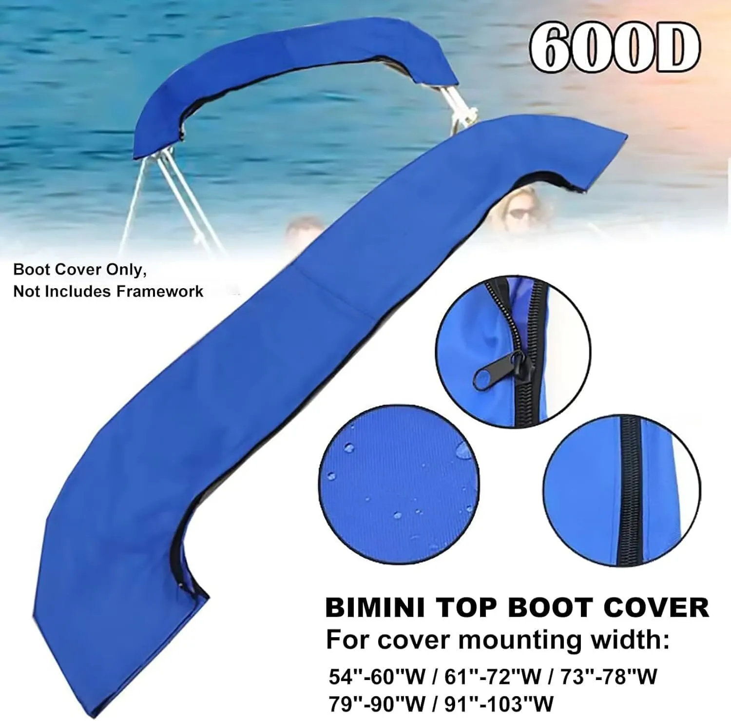 V-shaped waterproof boat cover Bimini Top Protective Cover 600D Oxford Cloth Storage Cover Outdoor Yacht Cover Awning Cover Yacht Canopy Stand Steel Tube Oxford Storage Bag Hull Protectors(3BOW 54"~60