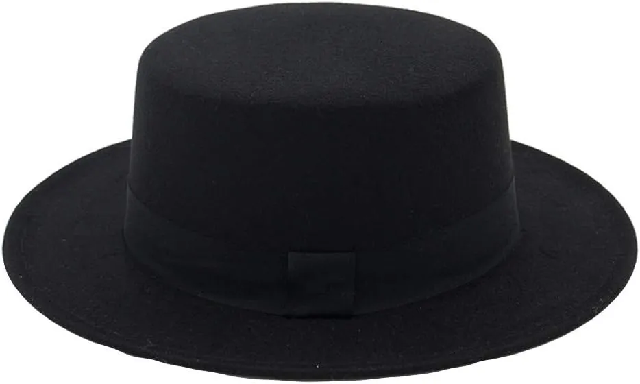 Wide Brim Fedora Hats for Women Dress Hats for Men Panama Hat Warm Flat Top Pork Pie Cap Panama Jazz Hat