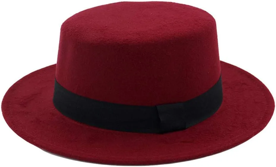 Wide Brim Fedora Hats for Women Dress Hats for Men Panama Hat Warm Flat Top Pork Pie Cap Panama Jazz Hat