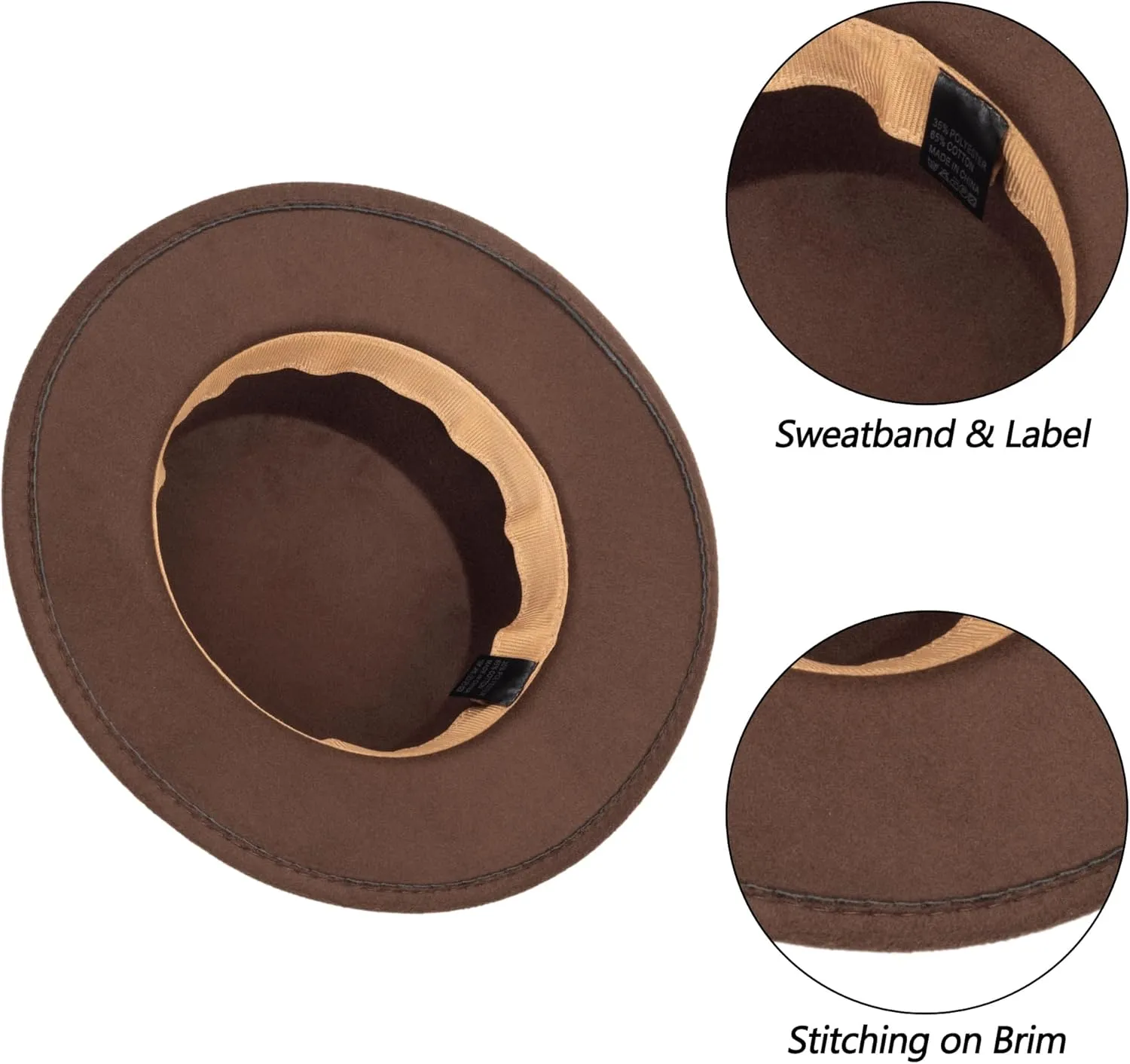 Wide-Brim-Felt-Panama-Fedora-Hat with Flat-Top-Pork-Pie Cap for Women Men (Size:M)