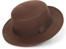 Wide-Brim-Felt-Panama-Fedora-Hat with Flat-Top-Pork-Pie Cap for Women Men (Size:M)