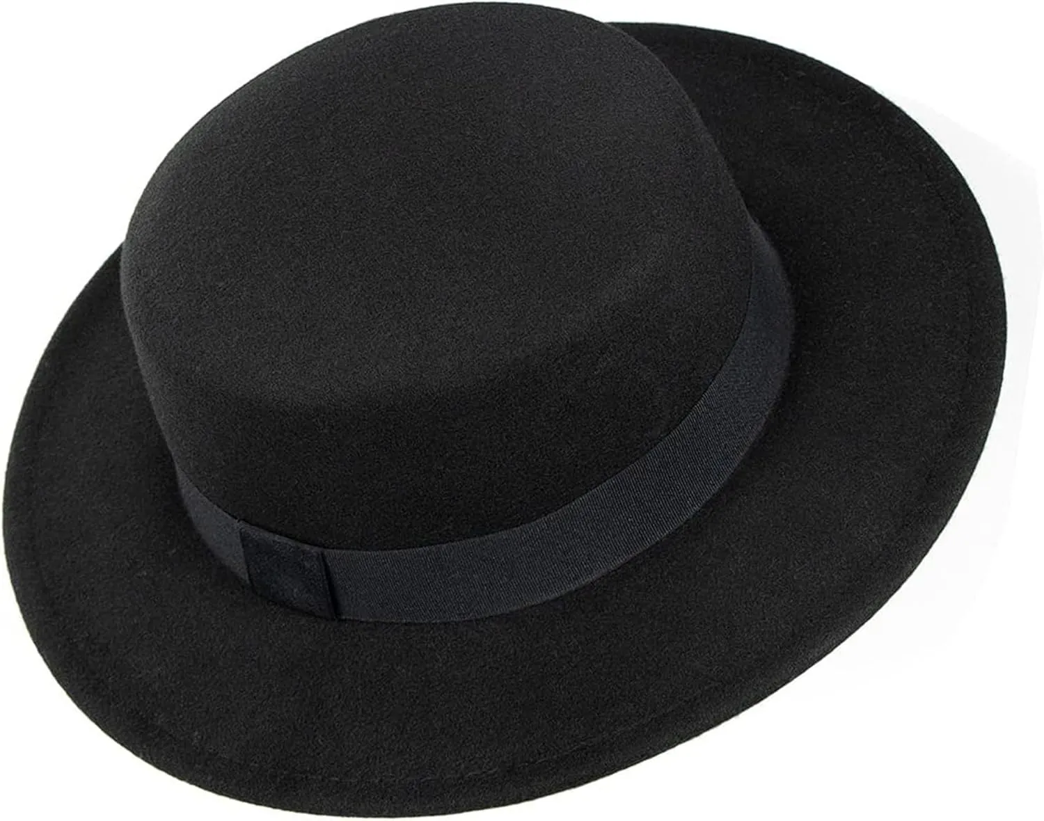 Wide-Brim-Felt-Panama-Fedora-Hat with Flat-Top-Pork-Pie Cap for Women Men (Size:M)