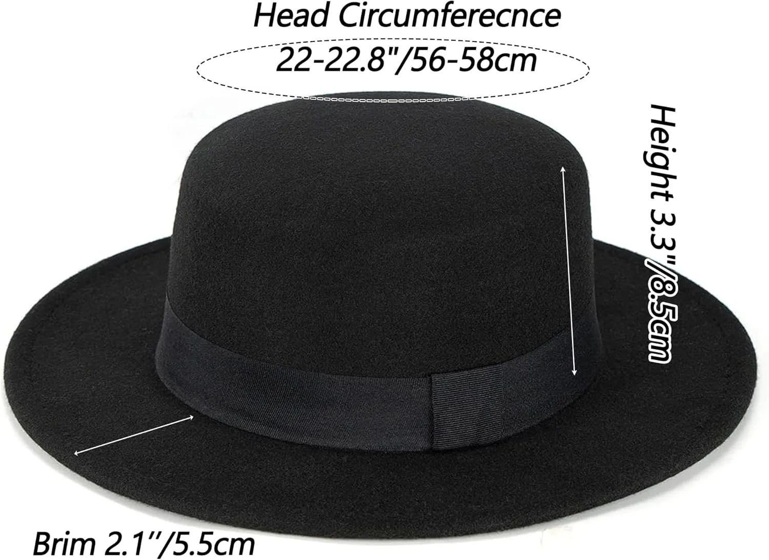 Wide-Brim-Felt-Panama-Fedora-Hat with Flat-Top-Pork-Pie Cap for Women Men (Size:M)