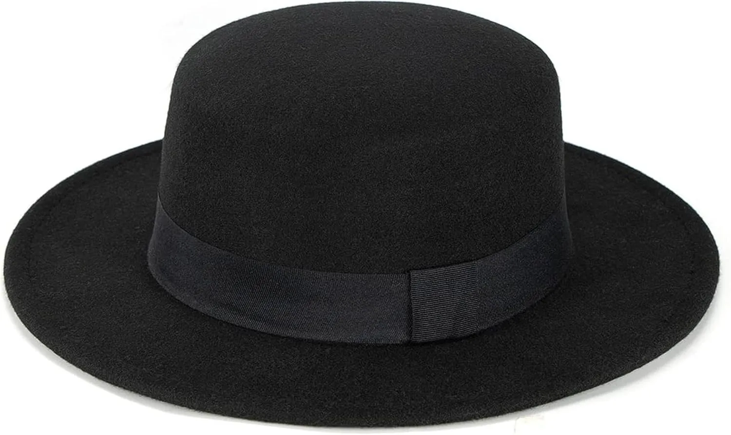 Wide-Brim-Felt-Panama-Fedora-Hat with Flat-Top-Pork-Pie Cap for Women Men (Size:M)