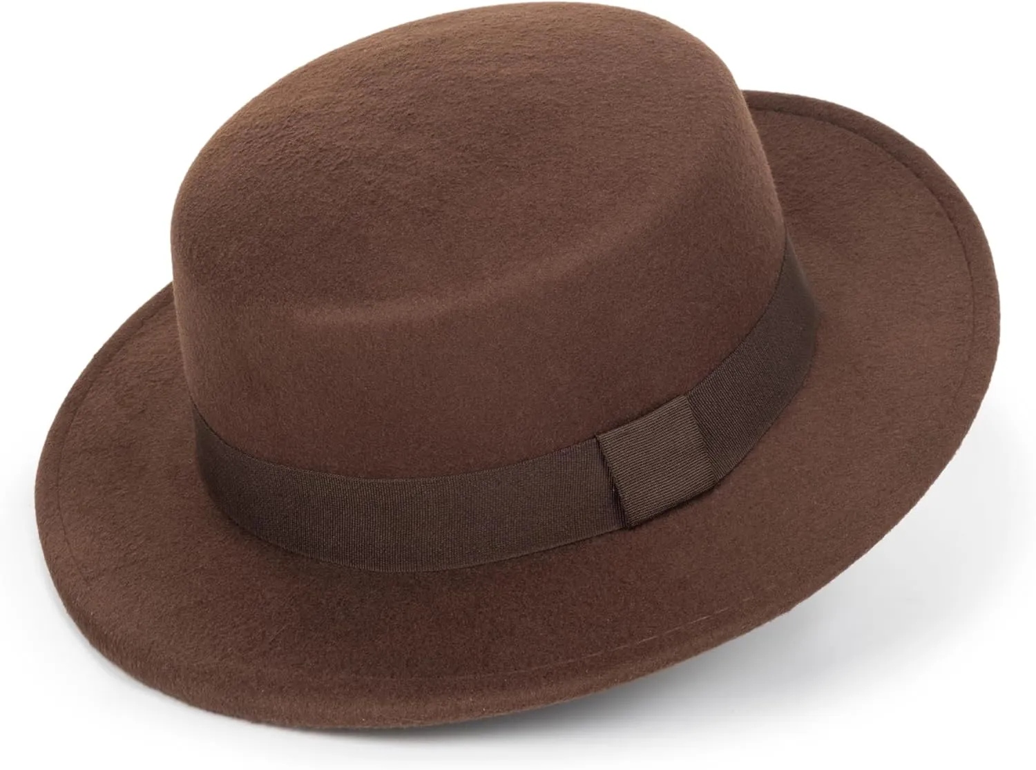 Wide-Brim-Felt-Panama-Fedora-Hat with Flat-Top-Pork-Pie Cap for Women Men (Size:M)