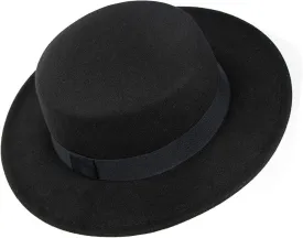 Wide-Brim-Felt-Panama-Fedora-Hat with Flat-Top-Pork-Pie Cap for Women Men (Size:M)
