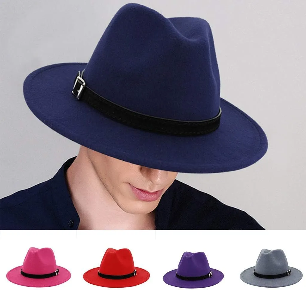 Women Lady Classic Wool Fedora Hat Belt Buckle Wide Brim Panama Hat Fedora Hats for Men Classic Hats for Men