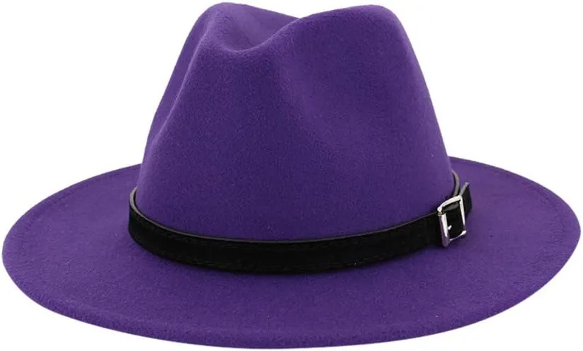 Women Lady Classic Wool Fedora Hat Belt Buckle Wide Brim Panama Hat Fedora Hats for Men Classic Hats for Men