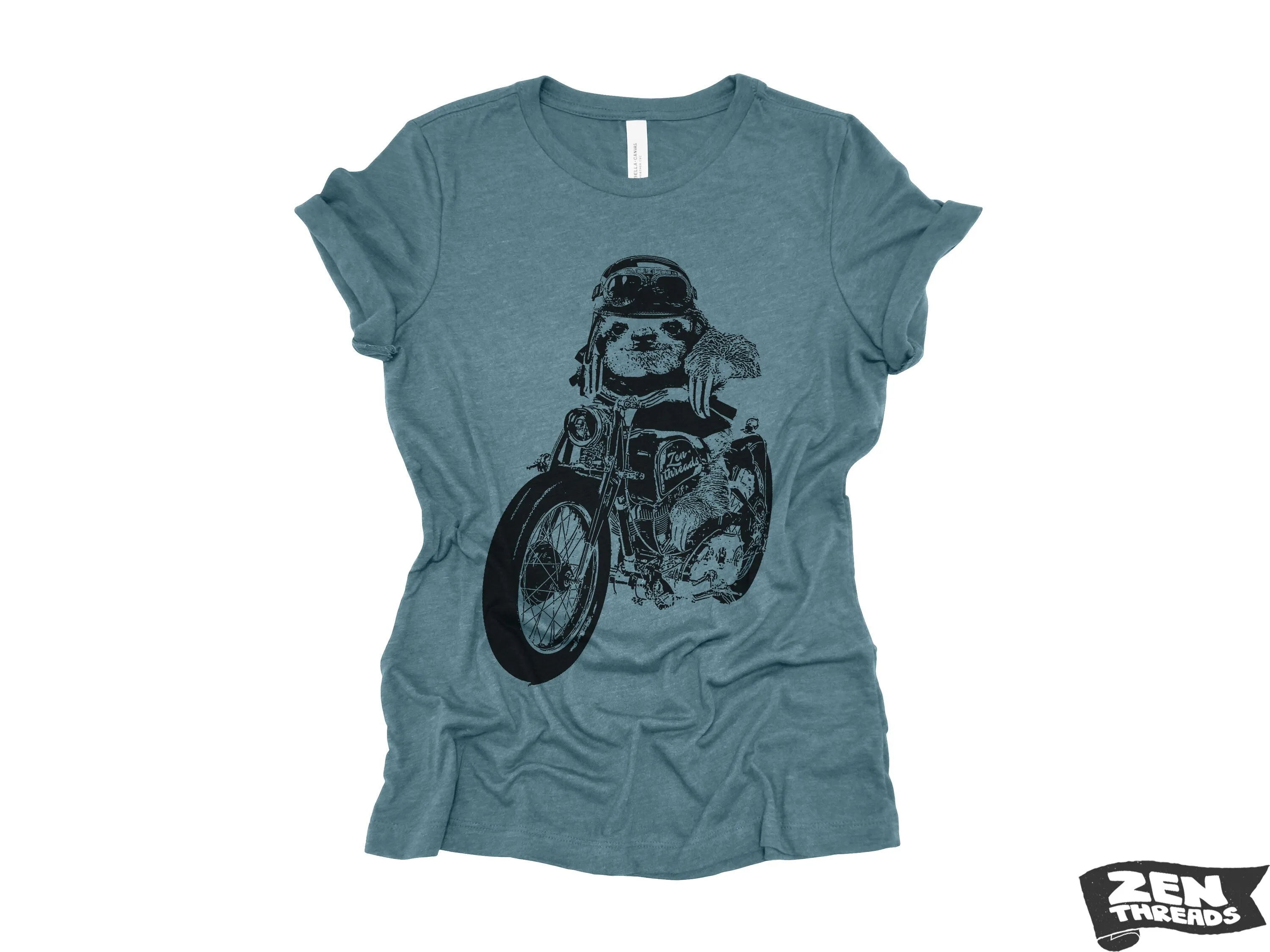 Women's Boyfriend Tee - Relaxed Fit Motorcycle SLOTH T-Shirt | Bella Canvas 6400CVC