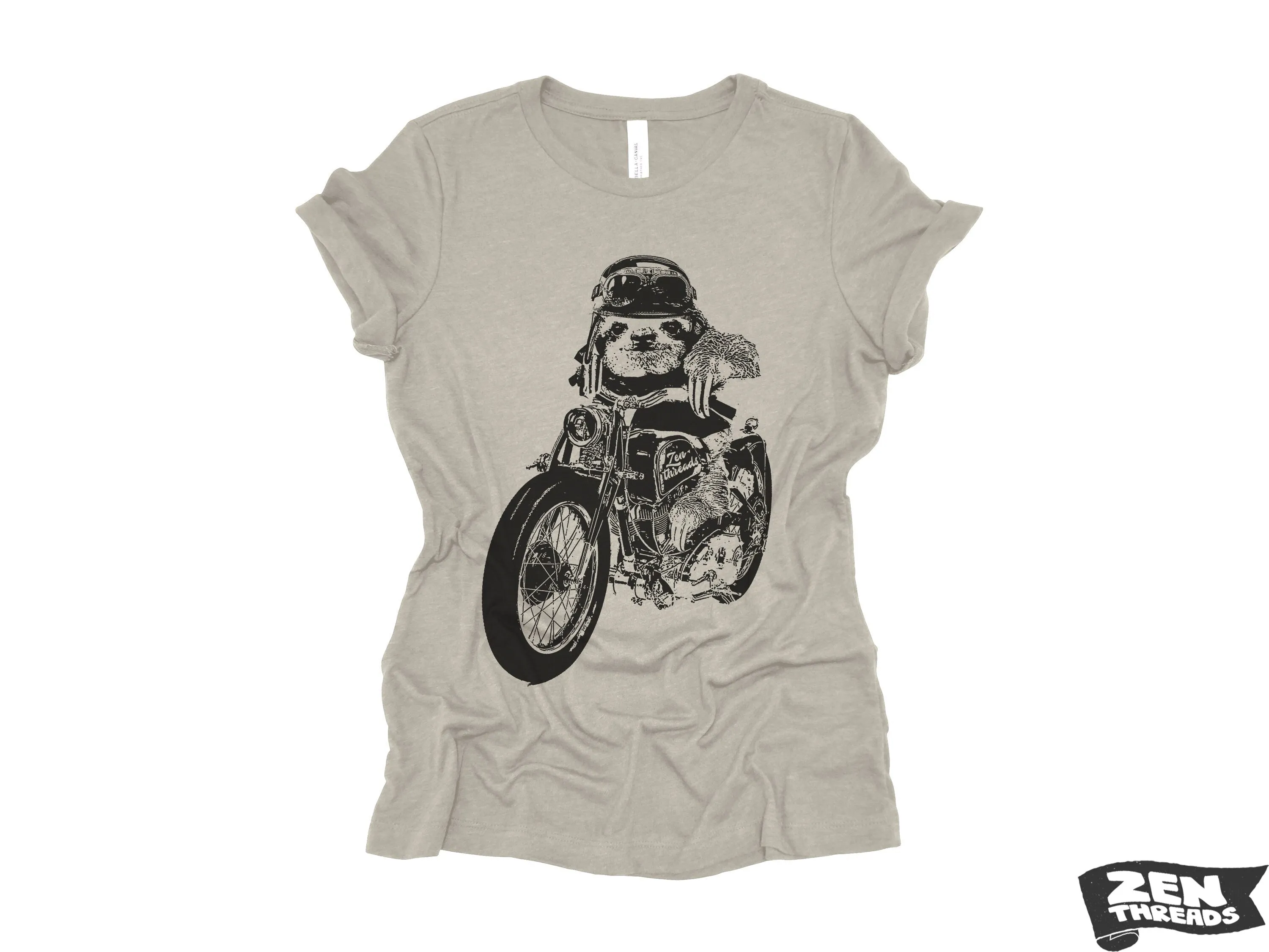 Women's Boyfriend Tee - Relaxed Fit Motorcycle SLOTH T-Shirt | Bella Canvas 6400CVC