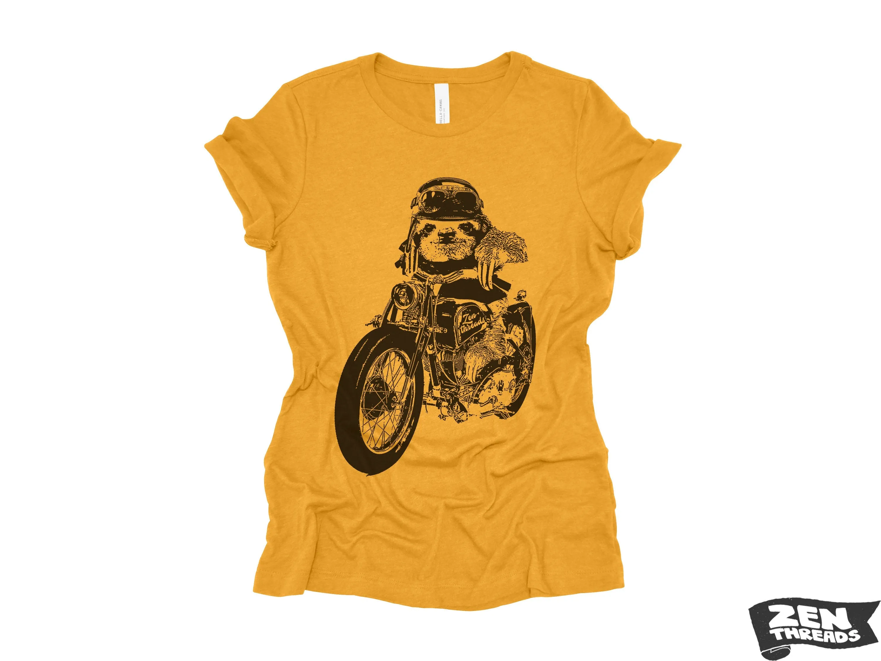 Women's Boyfriend Tee - Relaxed Fit Motorcycle SLOTH T-Shirt | Bella Canvas 6400CVC