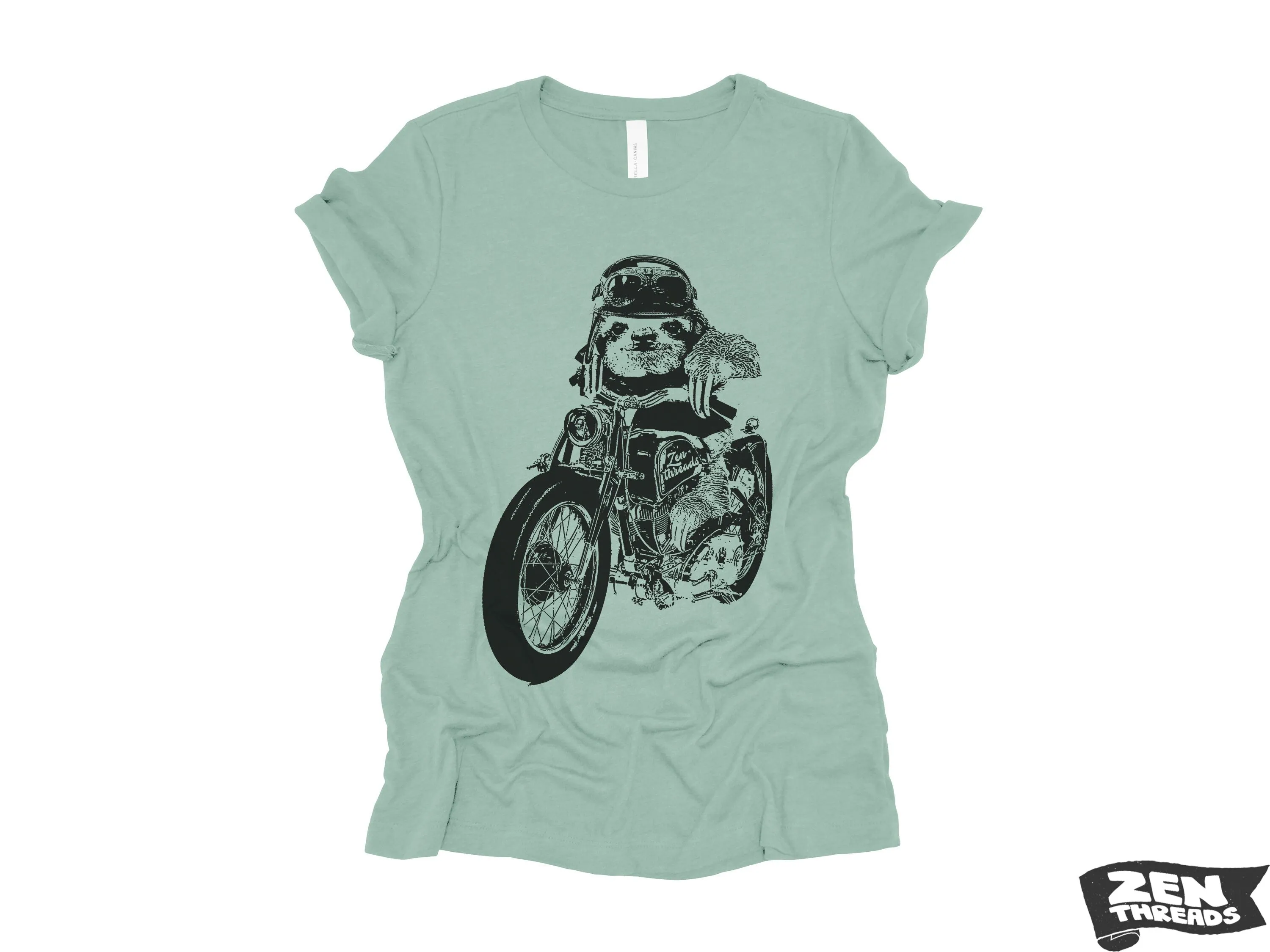 Women's Boyfriend Tee - Relaxed Fit Motorcycle SLOTH T-Shirt | Bella Canvas 6400CVC