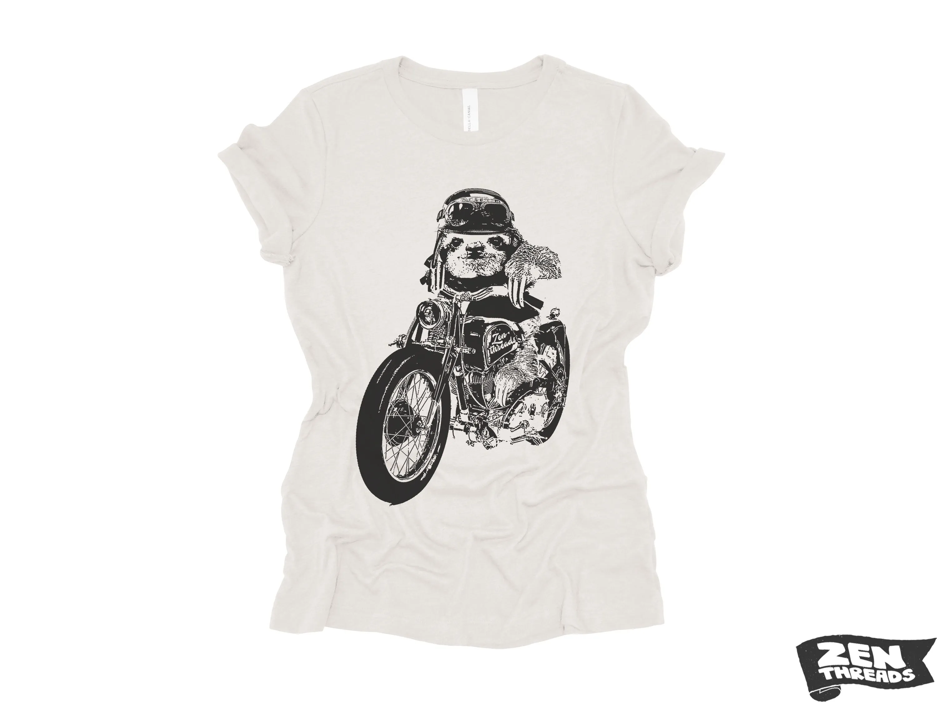 Women's Boyfriend Tee - Relaxed Fit Motorcycle SLOTH T-Shirt | Bella Canvas 6400CVC