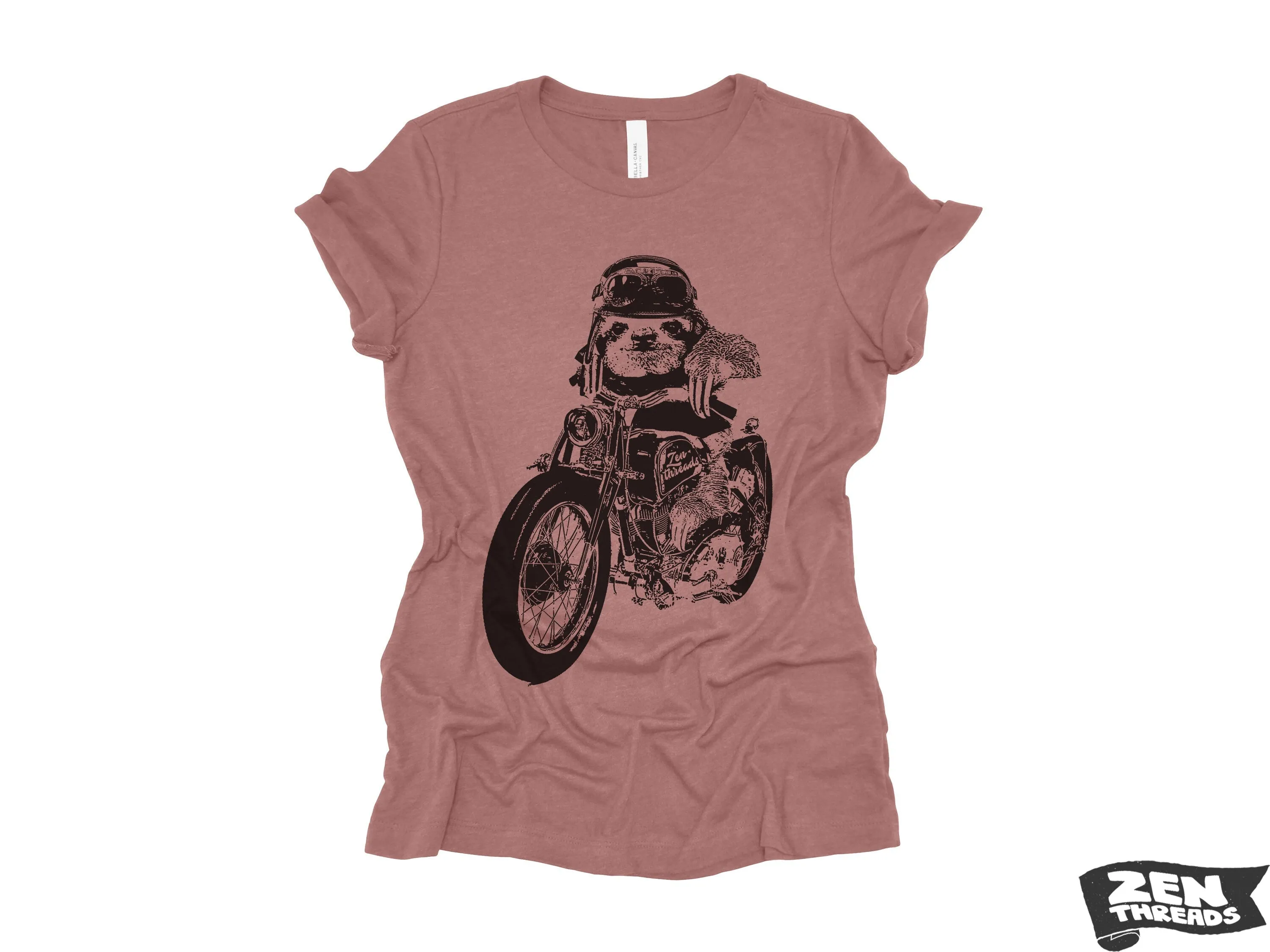 Women's Boyfriend Tee - Relaxed Fit Motorcycle SLOTH T-Shirt | Bella Canvas 6400CVC