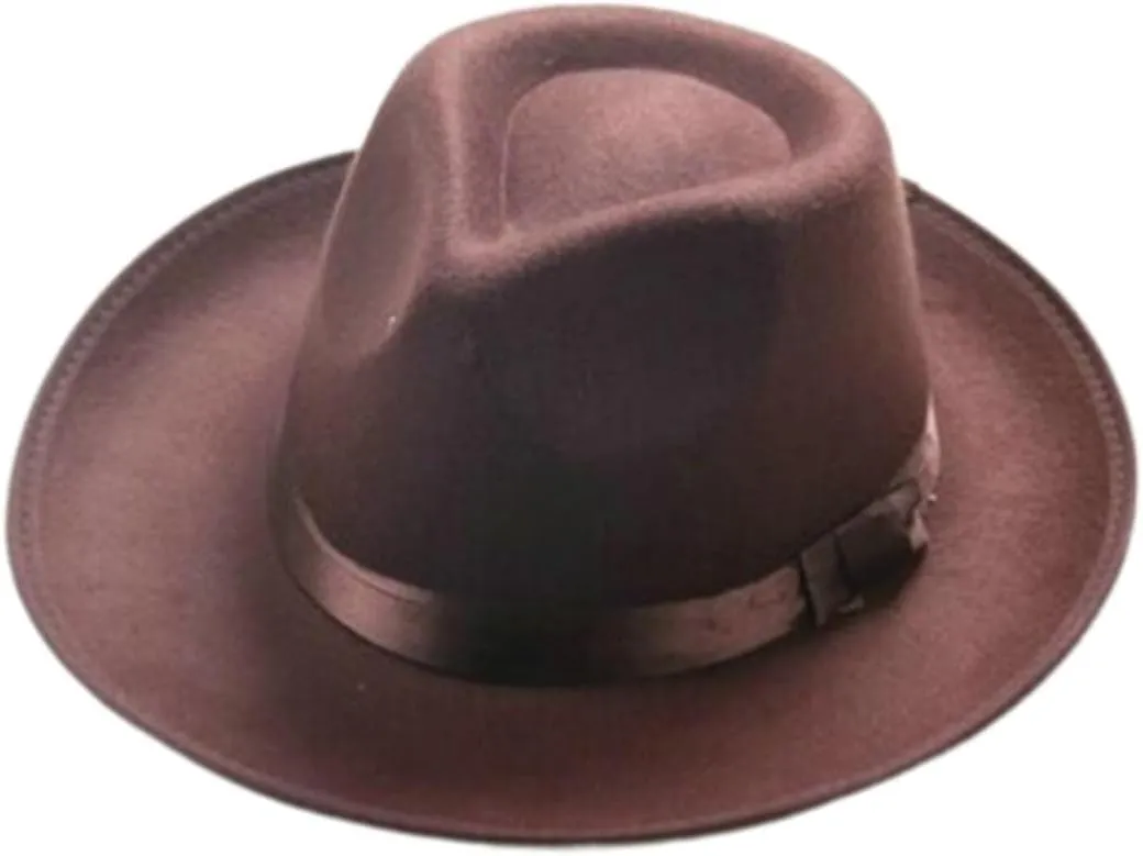 Womens Classic Wide Brim Floppy Panama Hat Belt Buckle Wool Fedora Hat Classic Fedora Hats for Men & Women