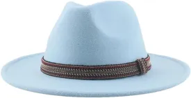Women's Fedoras Hat Solid Casual Wide Brim Hat Panama Band Caps Sky Blue 52-54cm