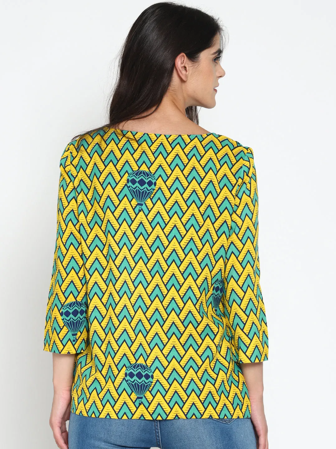 Yellow Printed Open-front Shrug